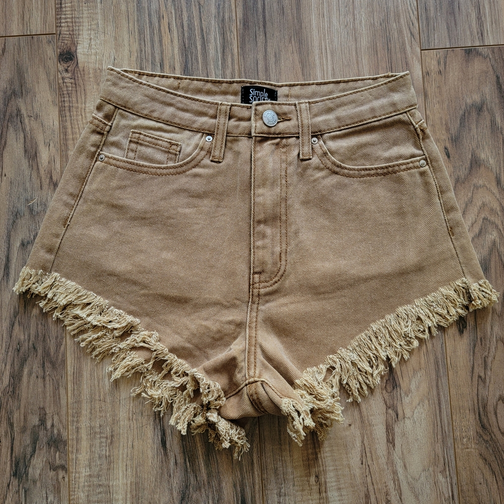 Simplee Apparel Tan Fringed Women Shorts